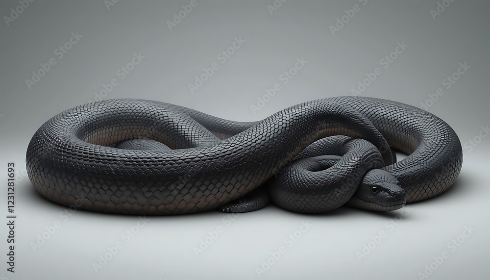 Obraz premium Close-Up of a Coiled Black Snake with Detailed Scales. generative AI