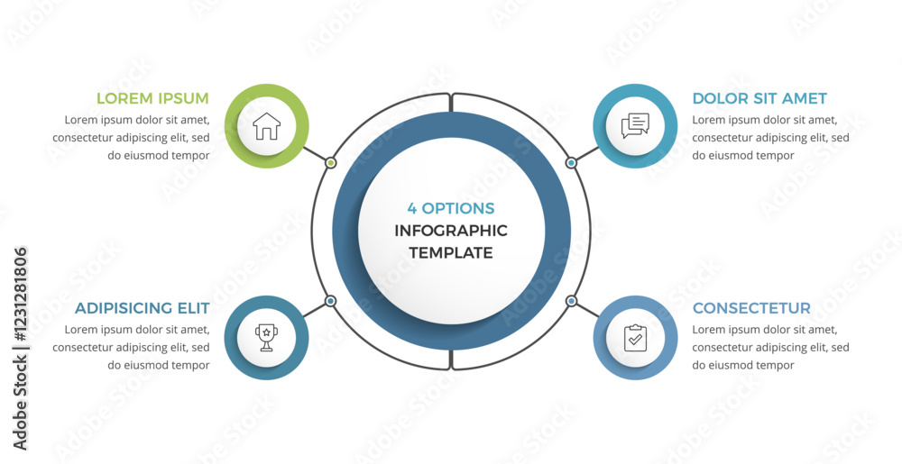 Naklejka premium Mind map template with four connected circles, vector eps10 illustration