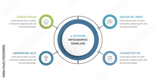 Mind map template with four connected circles, vector eps10 illustration