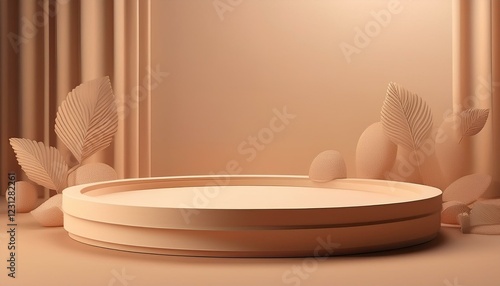 Wallpaper Mural luxury podium suite lounge. Beige product podium stage, cylinder shape design element. Torontodigital.ca