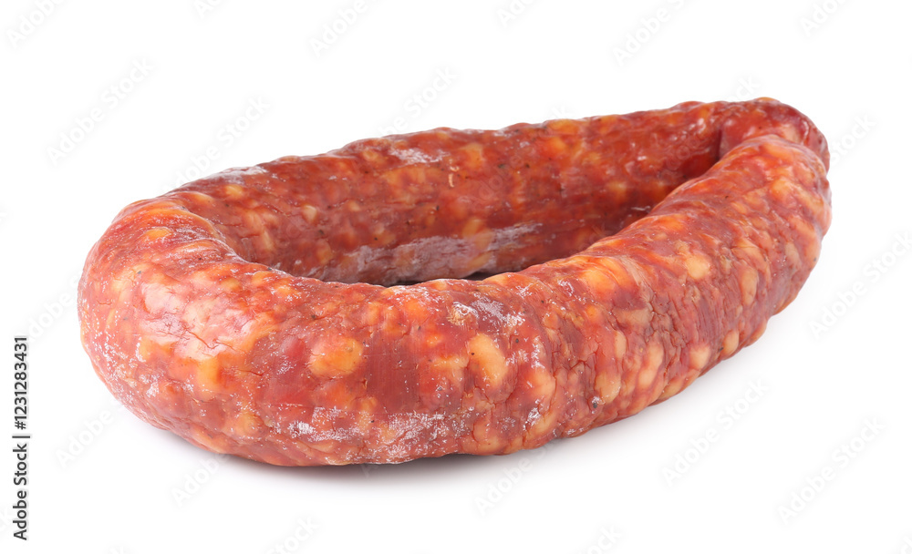 Delicious dry cured sausage isolated on white Delicious dry cured sausage isolated on white