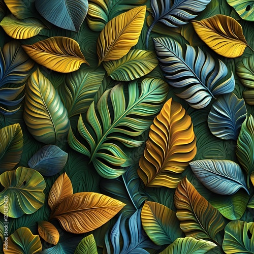 Wallpaper Mural Exquisite Chromatic Foliage Canopy   Seamless Decorative Abstract 3D Leaf Pattern Torontodigital.ca