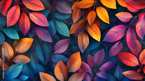 Wallpaper Mural Vibrant Botanical Tapestry of Shimmering 3D Leaves and Tendrils on Misty Impressionist Background Torontodigital.ca