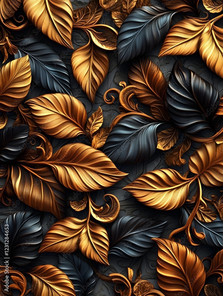 Elegant Decorative Autumn Leaves Pattern Background Ornate Overlapping 3D Leaf Designs in Rich Jewel Toned Hues Elegant Decorative Autumn Leaves Pattern Background Ornate Overlapping 3D Leaf Designs in Rich Jewel Toned Hues