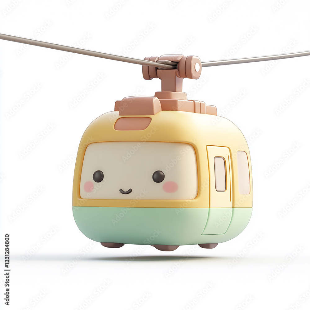 Fototapeta premium kawaii cable car character for kids background