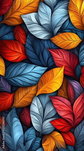 Wallpaper Mural Vibrant Decorative 3D Leaf Pattern with Whimsical Asymmetric Composition Torontodigital.ca