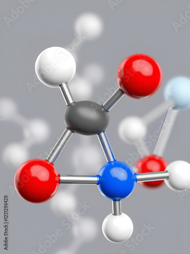 Nitrobenzene solvent molecule. 3D rendering. Atoms are represented as spheres with conventional color coding: hydrogen (white), carbon (grey), oxygen (red), nitrogen (blue). photo