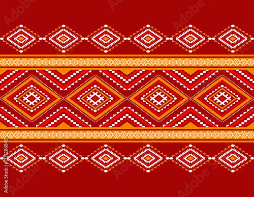 Geometric ethnic oriental seamless pattern traditional Design for background,carpet,wallpaper.clothing,wrapping,Batik fabric,Vector illustration.embroidery style - Sadu, sadou, sadow or sado