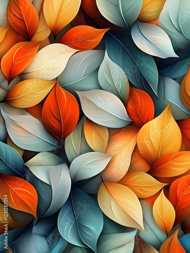 Wallpaper Mural Vibrant and Luminous Abstract Decorative 3D Leaves Pattern Background with Fantastical Motifs Torontodigital.ca