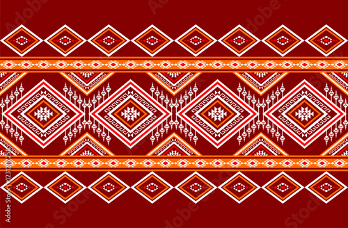 Geometric ethnic oriental seamless pattern traditional Design for background,carpet,wallpaper.clothing,wrapping,Batik fabric,Vector illustration.embroidery style - Sadu, sadou, sadow or sado