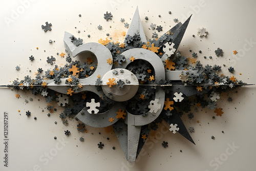 Fragmentation, Deconstruction, Abstract forms, Conceptual layers, Puzzle design, Interpretative design