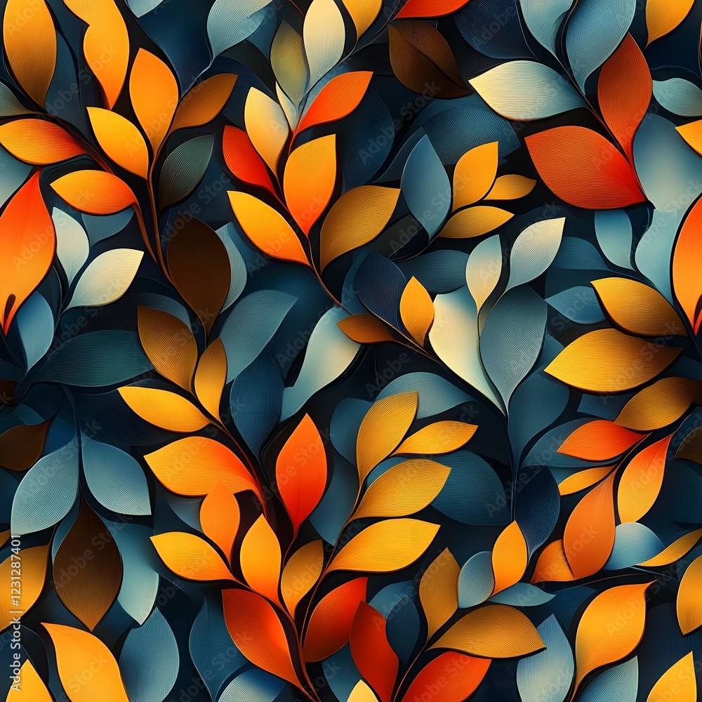 Vibrant and Dynamic 3D Leaf Pattern with Enchanting Botanical Motifs