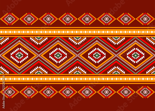 Geometric ethnic oriental seamless pattern traditional Design for background,carpet,wallpaper.clothing,wrapping,Batik fabric,Vector illustration.embroidery style - Sadu, sadou, sadow or sado