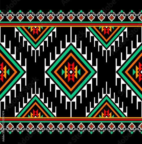 Geometric ethnic oriental seamless pattern traditional Design for background,carpet,wallpaper.clothing,wrapping,Batik fabric,Vector illustration.embroidery style - Sadu, sadou, sadow or sado