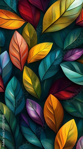 Wallpaper Mural Exquisite Abstract Foliage Tapestry   Mesmerizing Jewel Toned 3D Leaf Pattern Background for Premium Decor Torontodigital.ca
