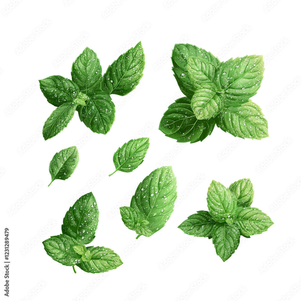 Fresh mint leaves in hyper-realistic style Fresh mint leaves in hyper-realistic style