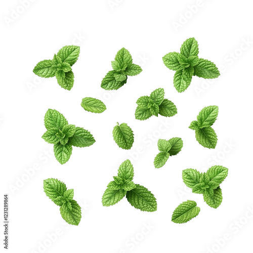 Set of fresh mint leaves viewed from above top