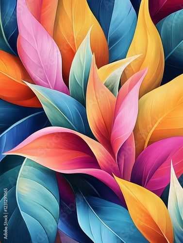 Vibrant Abstract Botanical Foliage Rhythmic Pattern in Lush Tropical Palette