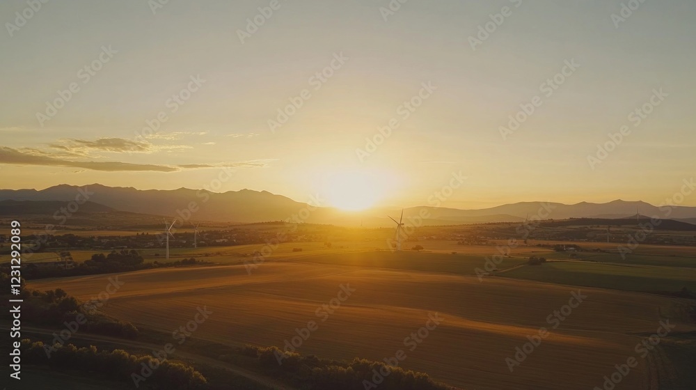 A serene sunset over rolling fields and mountains, highlighting nature's beauty. A serene sunset over rolling fields and mountains, highlighting nature's beauty.
