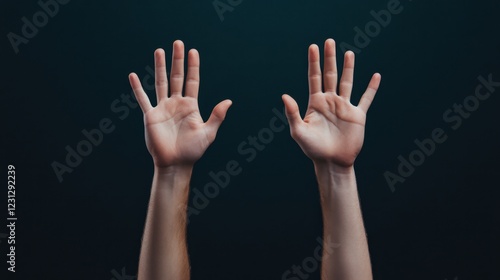 Two Hands Raised Against a Dark Background