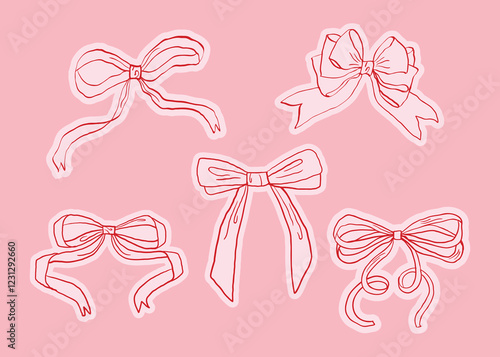 Aesthetic Bow Sketch Set with Hand Drawn Ribbons and Romantic Coquette Elements