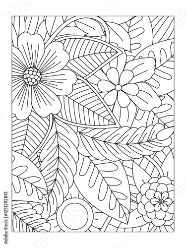 Flower pattern. Vector doodle flowers in black and white. Page adult coloring book. Coloring Flower Page. Books for adults.