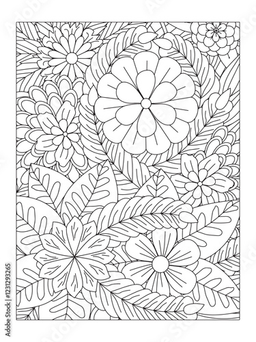 Flower pattern. Vector doodle flowers in black and white. Page adult coloring book. Coloring Flower Page. Books for adults.