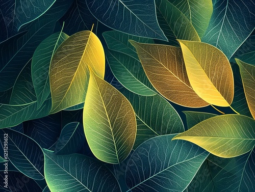 Lush Botanical Foliage Abstract 3D Digital with Prismatic Lighting Effects and Vivid Chromatic Palette photo