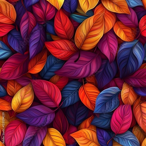 Wallpaper Mural Vibrant Abstract Floral Overlapping Leaves Seamless Pattern Digital Collage Biophilic Composition Torontodigital.ca