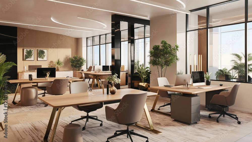 Modern and Collaborative Office Space with Natural Elements Modern and Collaborative Office Space with Natural Elements
