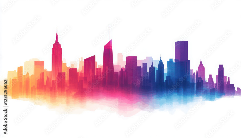 Fototapeta premium Vibrant skyline silhouette with colorful gradient effects.