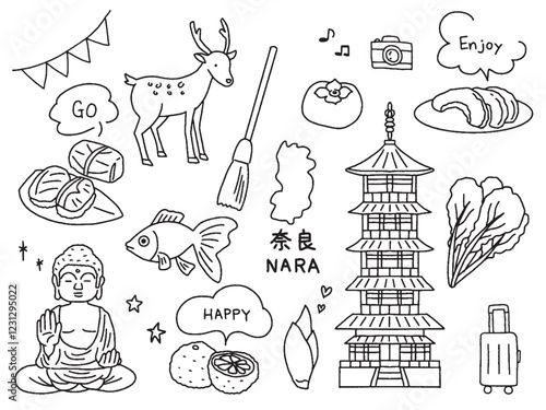 奈良の手描きイラストセット