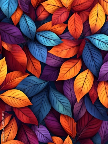 Wallpaper Mural Vibrant and Dreamlike Digital Floral Pattern with Overlapping Decorative Leaves Torontodigital.ca