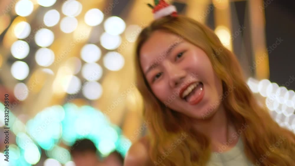 Happy Asian woman dancing and smiling Happy Asian woman dancing and smiling
