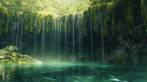Lush Waterfall Pool, Jungle Tranquility, Nature Escape