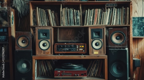 Vintage Stereo System with Vinyl Records