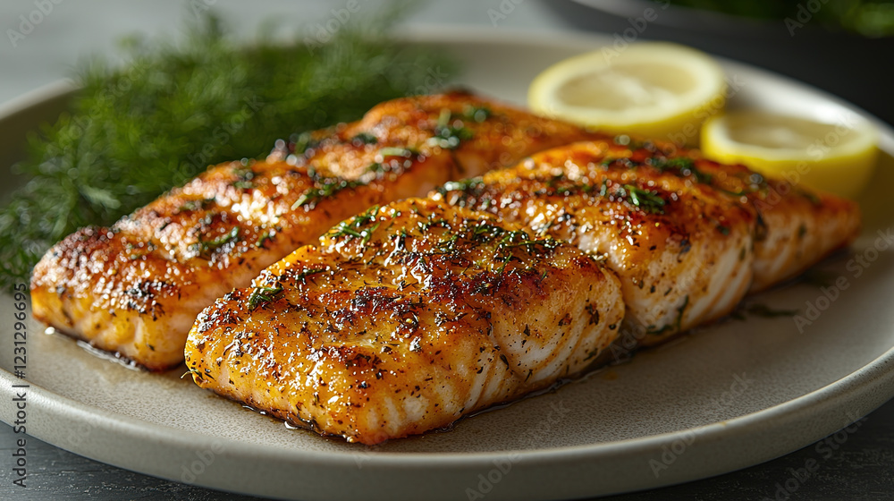 Freshly baked fish fillet with herbs, lemon slices, and a golden crust, served on a white plate with soft natural light and clean food styling
Freshly baked fish fillet with herbs, lemon slices, and a golden crust, served on a white plate with soft natural light and clean food styling