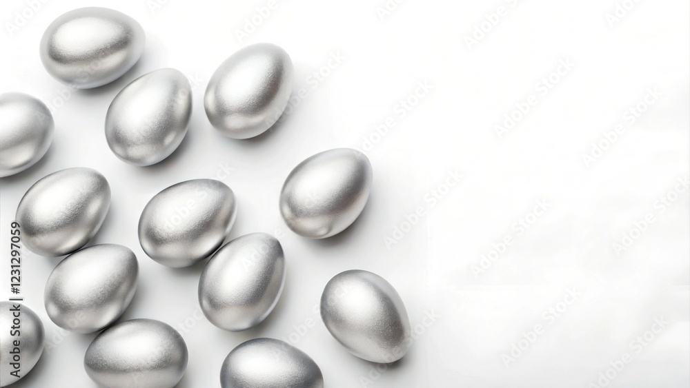 Silver Easter Eggs on White Background. Easter wallpaper or background Silver Easter Eggs on White Background. Easter wallpaper or background