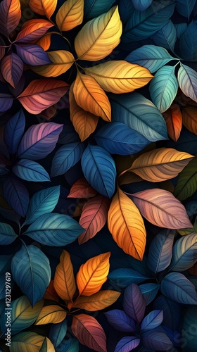 Wallpaper Mural Vibrant 3D Leaf Pattern with Dynamic Sculptural Foliage and Gradient Hues Torontodigital.ca