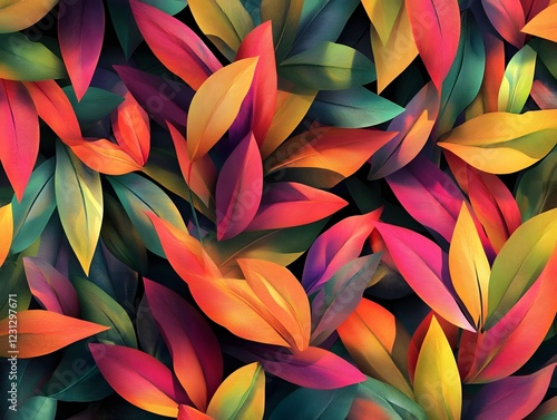 Wallpaper Mural Vibrant Overlapping Tropical Foliage Abstract Botanical 3D Pattern Digital Painting Background Torontodigital.ca