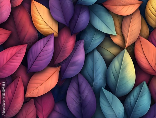 Wallpaper Mural Lush Layered 3D Leaf Pattern Background with Varied Sculptural Depth and Vibrant Gradient Hues Torontodigital.ca
