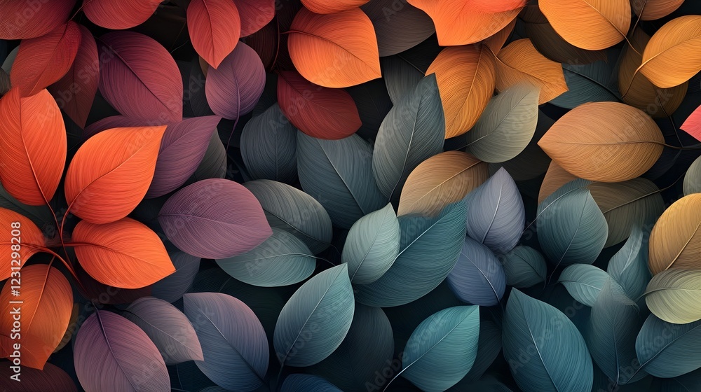 Lush and Intricate Botanical 3D Leaf Pattern with Vibrant Gradient Colors Lush and Intricate Botanical 3D Leaf Pattern with Vibrant Gradient Colors