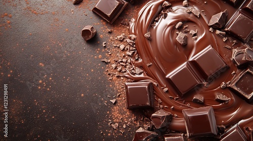 Delicious Pile of Rich Chocolate with a Broken Bar in the Center Surrounded by Fine Cocoa Dust Creating a Tempting and Indulgent Scene Evoking Sweetness and Culinary Delight