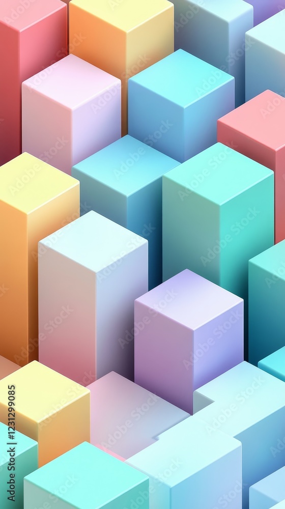 A vibrant arrangement of colorful geometric blocks in soft pastel shades. Perfect for backgrounds, wallpapers, and creative designs, offering a modern aesthetic. A vibrant arrangement of colorful geometric blocks in soft pastel shades. Perfect for backgrounds, wallpapers, and creative designs, offering a modern aesthetic.