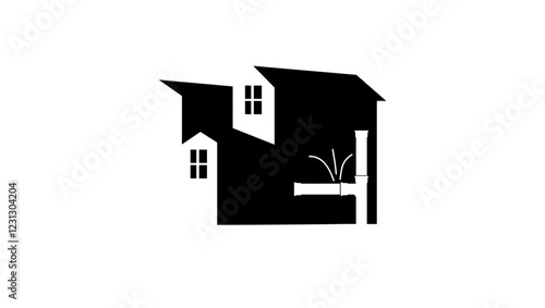 house sewerage system failure, black isolated silhouette