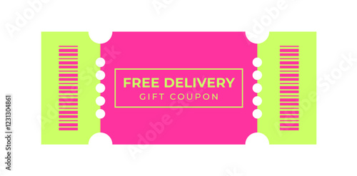 Discount, promotion coupon template for special offer with sale text. Concept voucher for announcement, advertising. Yellow, pink colors. Vector illustration isolated on transparent background