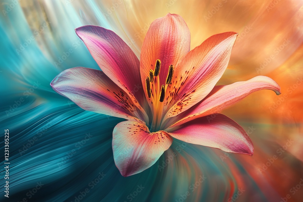 Fototapeta premium Vibrant Lily Flower with Abstract Colorful Background in a Dreamlike Artistic Composition
