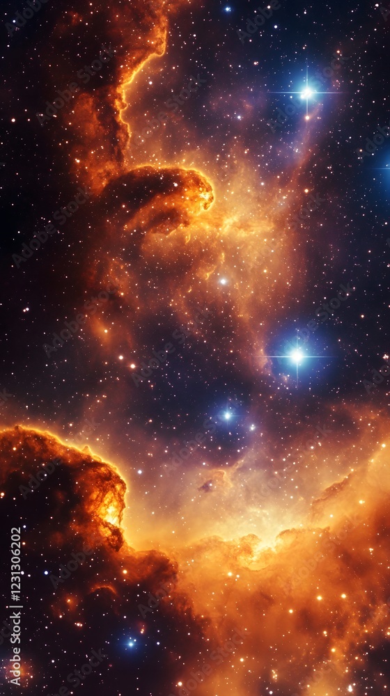Naklejka premium Cosmic Splendor Swirling Galaxy and Nebula Backdrop with Luminous Stars