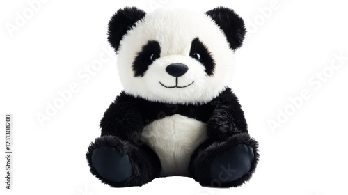 Adorable plush panda toy sitting on transparent background photo