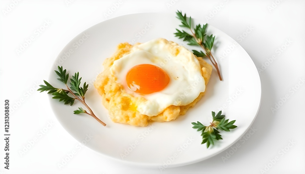 Fried eggs on a white plate, white background Fried eggs on a white plate, white background